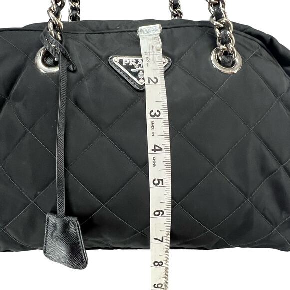 Prada Tessuto Impuntu Shoulder Bag Black Quilted Nylon Chain Leather Strap - Picture 9 of 16